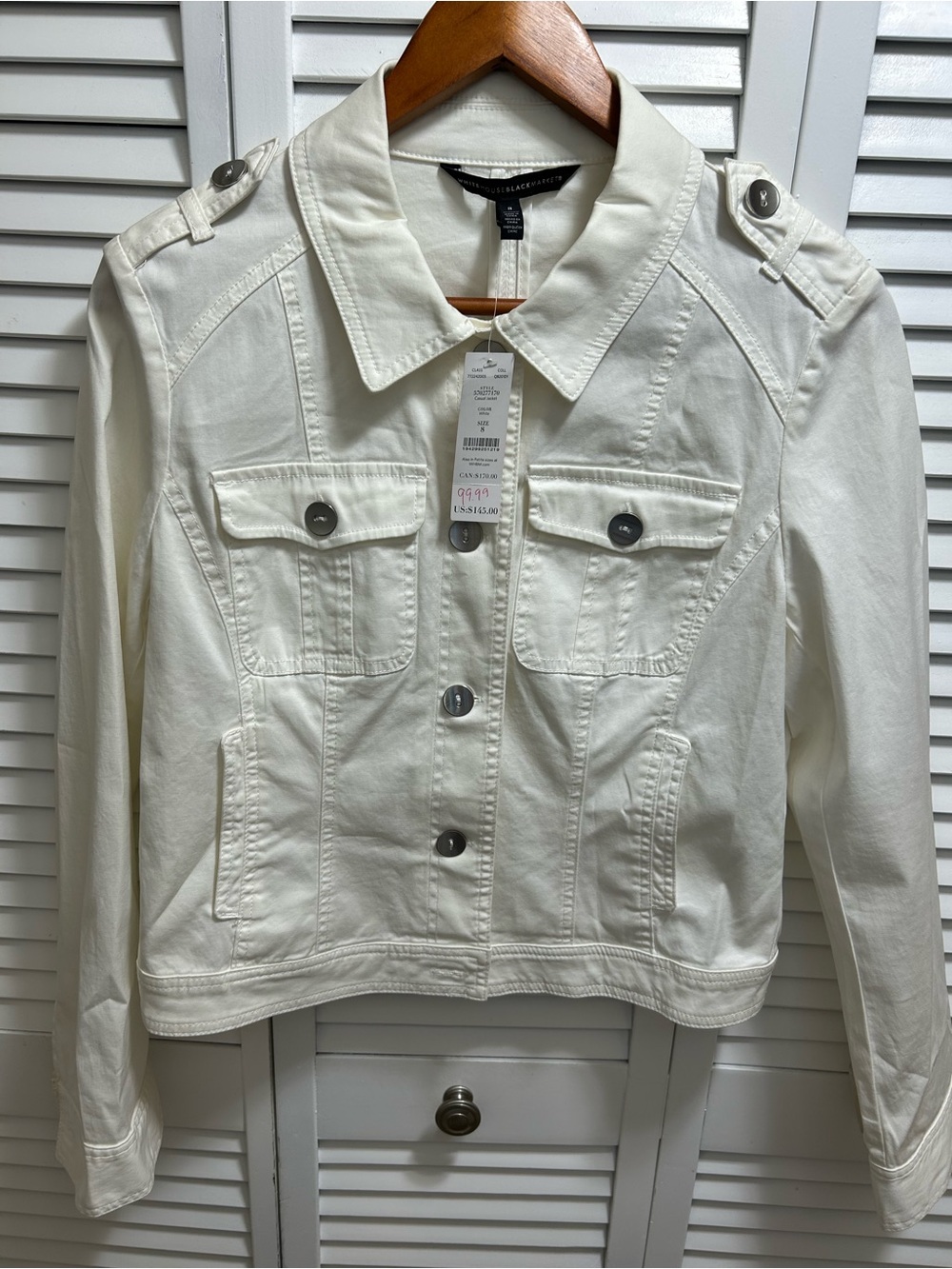 White House Black Market Off-White Button-Front Jean Jacket NWT Size 8